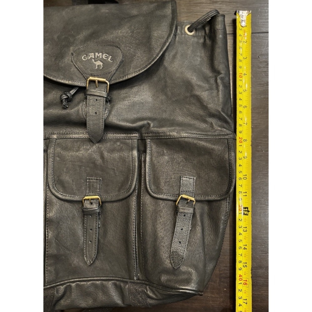 Vintage Camel Cigarettes Black Leather Drawstring Multi Pocket Collectors Bag - Picture 12 of 12